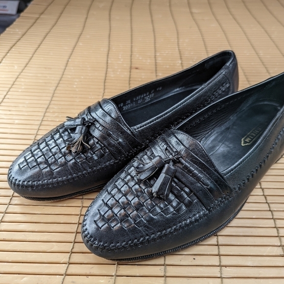 Florsheim Woven Vamp Tassel Leather Loafers men\'s sz 10 EEE Black Dress Shoes Ca